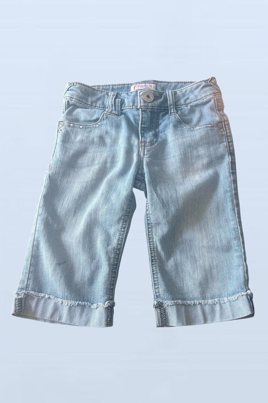 Candie's Kids Size 7 Blue Light Wash Denim Bermuda Shorts Mid Rise Cuffed